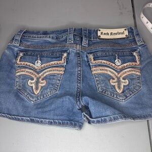 Rock Revival Jean Shorts with Embroidered Pockets